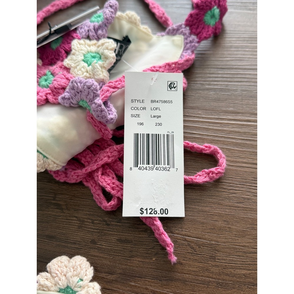 Beach Riot Womens Large Floral Crochet Bikini Set Pink Purple LOFL New With Tags - Picture 3 of 7